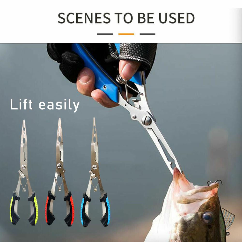 Fishing Equipment Line - Edelstahl-Angelzange, multifunktional, mit Splitringöffner, Geflechtlinienschneider, Anti-Rutsch-Hakenentferner,