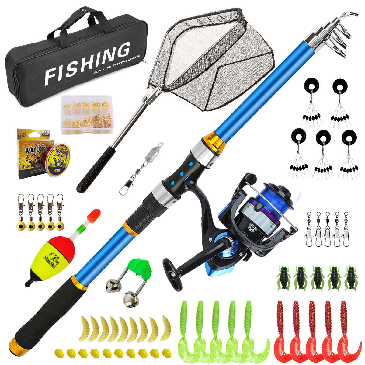 Fishing Equipment Line - 2,1–3,6 m Teleskop-Angelruten-Set aus Glasfaser mit