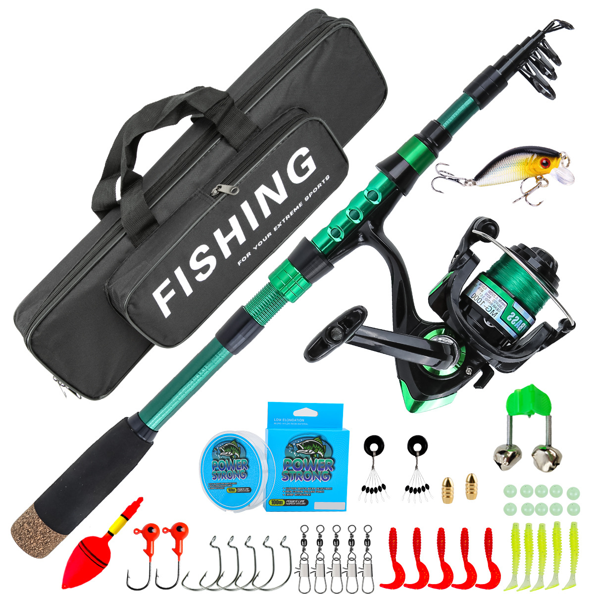 Fishing Equipment Line - 1,8 Meter Grüne Carbon-Teleskop-Angelrute Combo All-in-One